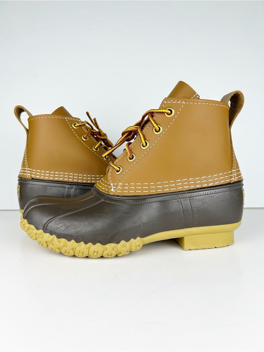 LL Bean Vintage Original 6 Inch Leather Rubber Tan Brown Waterproof Duck Boots